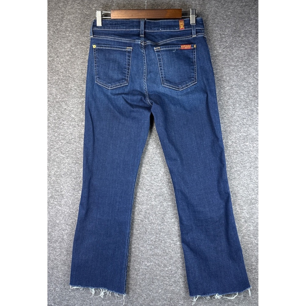 7 For All Mankind Blair Cropped‎ Boot Jeans Dark Wash Frayed Hem Women's Size 28 - Picture 6 of 13
